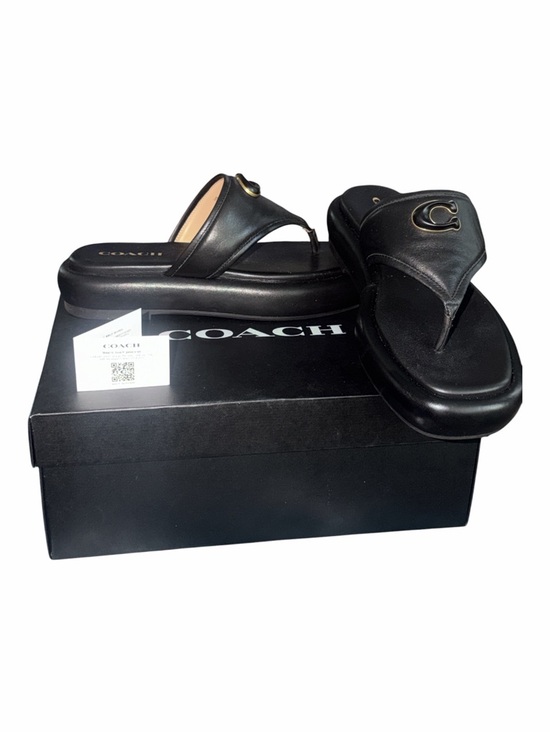 Coach Shoes - Coach Black Leather Thong Sylvie Sandals with Gold Logo Women’s Size 10
